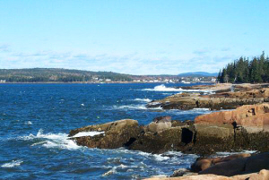 Distant view of Winter Harbor from the park loop road