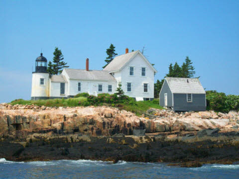 Mark Island Light at the entrance to the harbor